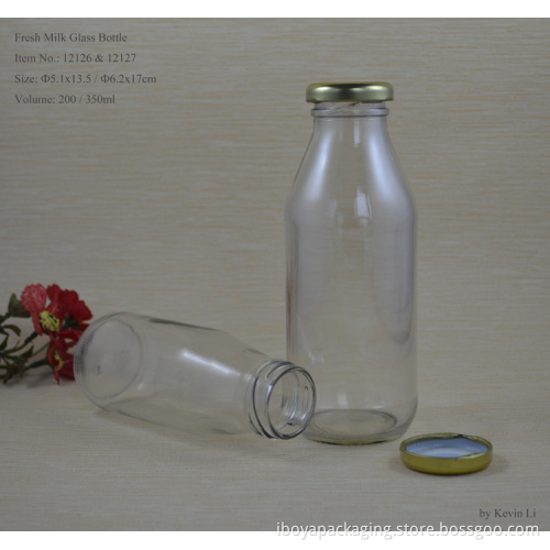 Glass Bottle, Glass Juice Bottle with Lug Metal Cap